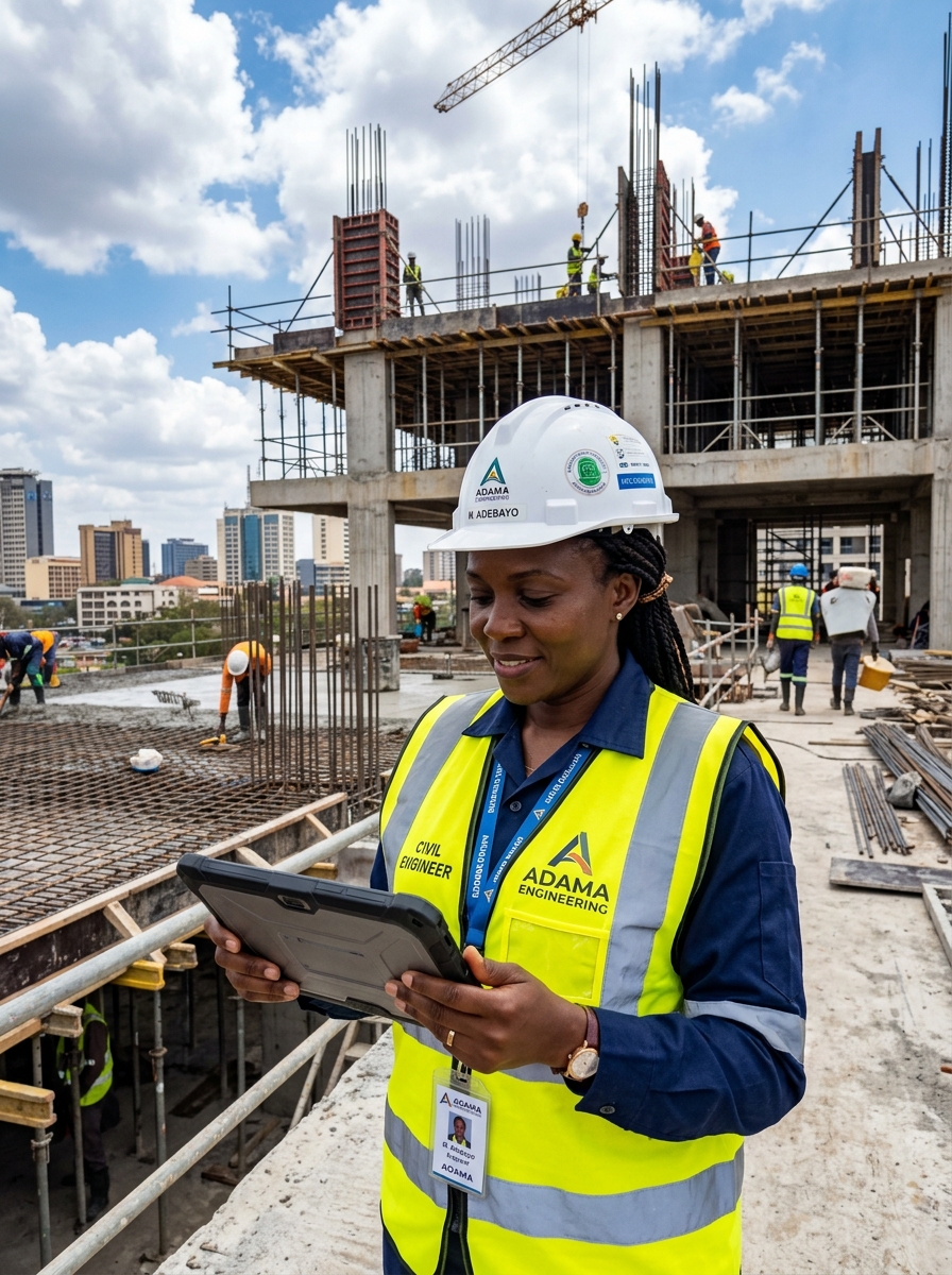 Civil site engineer monitoring construction quality